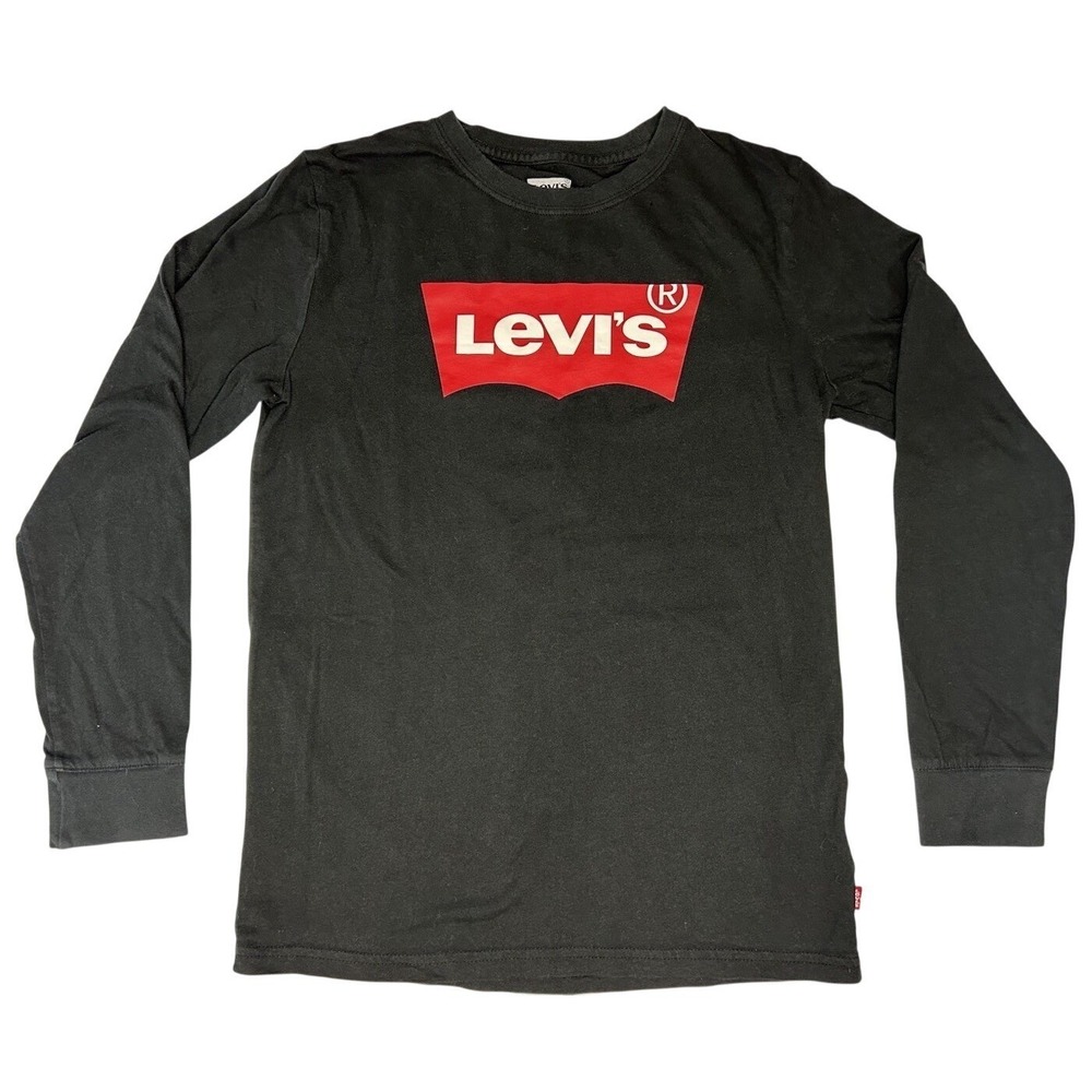 Levi's Boy's Crew Neck Long Sleeve Shirt Size Large Black Red Logo